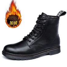 Зимние мотоциклетные ботинки; мужские зимние ботинки martin из натуральной кожи; кепп; Теплые ботильоны на меху; Размеры 35-48