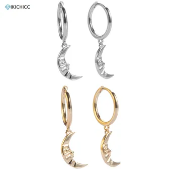 

Kikichicc 2020 925 Sterling Silver Rock Punk Moon Drop Earring Piercing Circle Round Pendiente Earring Fashion Jewelry