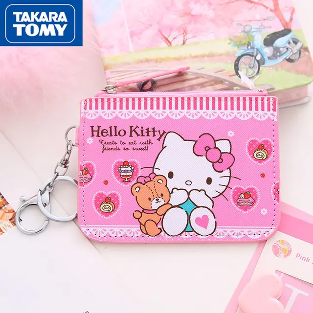 TAKARA TOMY cute cartoon Hello Kitty portable card holder simple female student keychain coin purse one ultra-thin 4