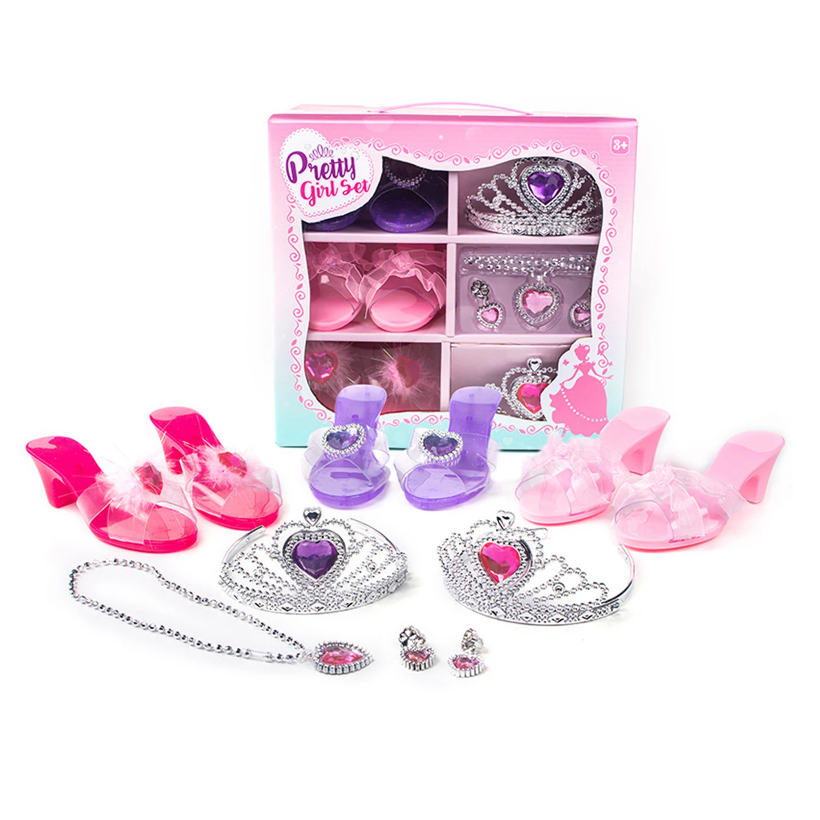 Princess Jewelry Decorate Necklace Earrings Shoes Pretend Play Sets For Birthday Girls Dress Up Birthday Gift Toy