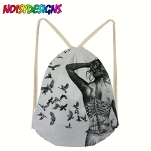 Бесшумный дизайн бабочка девушка печати Drawstring сумка для девочек Путешествия хранения пакет мультфильм школьные рюкзаки детские работы Sznurek