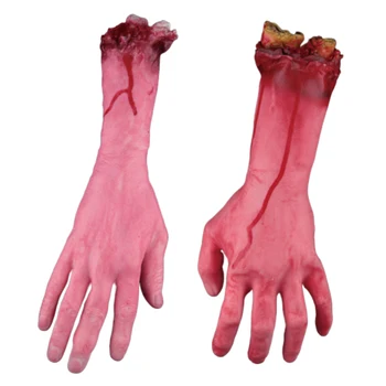 

1 Pair Horror Bloody Realistic Prosthetic Fake Human Body Parts Creepy Severed Arm Broken Hand Trick Scary Halloween Decoration