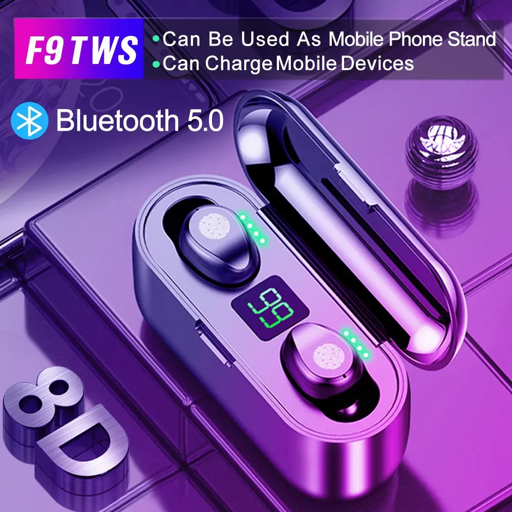 Дешево Беспроводные наушники Bluetooth V5.0 TWS светодиодный дисплей с внешним аккумулятором 2000 мАч водонепроницаемые наушники с микрофоном беспроводны...