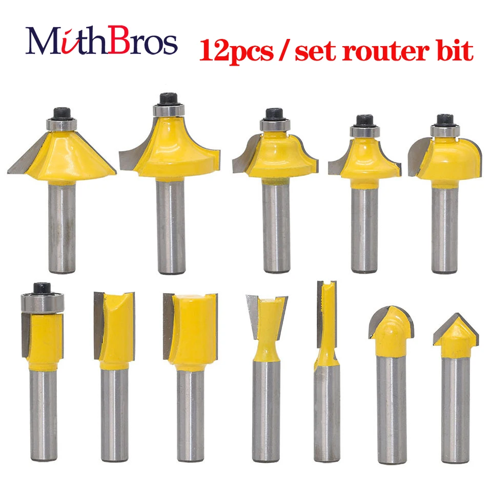 

12pcs Milling Cutter Router Bit Set Wood Cutter Carbide 8mm Shank Mill Woodworking for Trimming Engraving Carving Cutting Tools