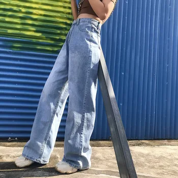 

2019 Autumn Women's High-Rise Wide-Leg Casual Denim Straight Jeans