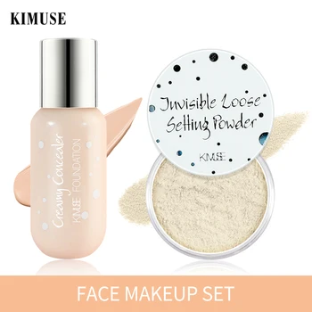 

KIMUSE 2PCS Makeup Set 24H Pro-Matte Liquid Foundation Full Cover Face Corrector + Invisible Setting Finish Smooth Loose Powder