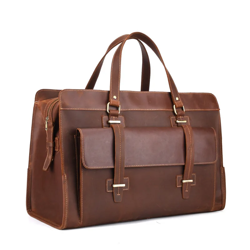 

Crazy Horse Genuine Leather Travel Bag Men Vintage Travel Duffel bag big Cow Leather Carry On Luggage Weekend large shoulder Bag