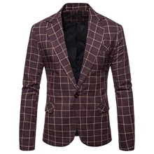Весна и осень повседневный мужской пиджак Мужская деловая формальная кожаная куртка, Модный рисунок в клетку, приталенное лацкан блейзеры
