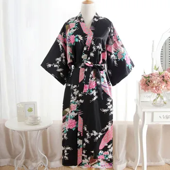 Bata De Seda Sexy para mujer, Kimono De rayón Yukata, vestido De noche con flores y túnica De pavo real, conjunto De bata De Seda 2020