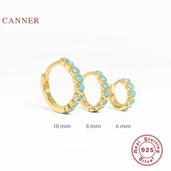 

CANNER 6-10MM Turquoise Earrings Hoops 925 Sterling Silver Earrings For Women Silver Jewelry Earring Pendientes Brincos