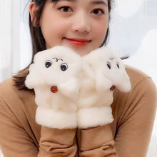 Mulheres inverno pele coelho luvas sem dedos luvas de pelúcia quente luva de inverno macio grosso luvas para mulher menina flexível metade do dedo