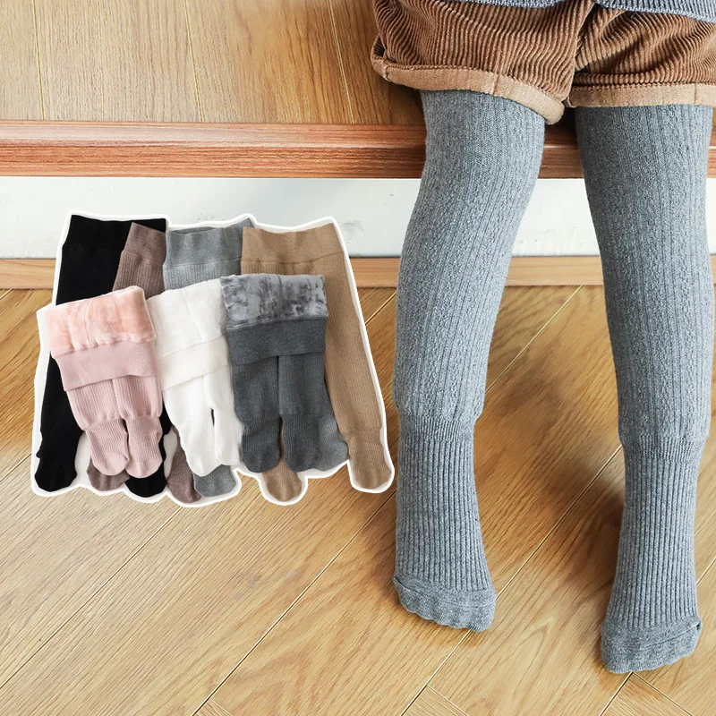 Winter Nieuwe Pluche Witte Bodem Panty Kinderen 5 Jaar Oude Verdikte Effen Kleur Baby Warme Panty