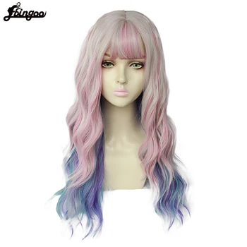 

Ebingoo High Temperature Fiber Long Water Wave Multicolor Synthetic Cosplay Wigs with Bangs for Women Halloween Costume Party