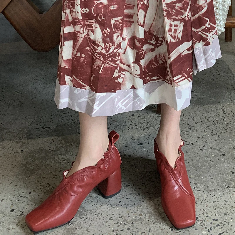 

Spring and Autumn 2020 new thick heel square toe leather high heels comfortable four seasons women's single shoes X390
