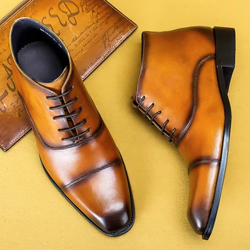 

New Fashion Men Ankle Boots Men Formal Dress Leather Shoes Western Boots Men's Lace Up Boots Casual Shoes Black Khaki Boots Men