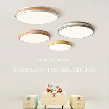 

Round LED Ceiling lights for bedroom Nordic dining room kitchen Wooden+Metal suspension lamp Macaron home lighting fixtures