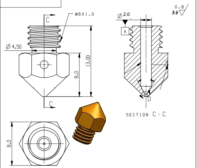 4 шт. высокое качество латунь MK8 сопла 0,2 0,4 0,6 0,8 для Micro Swiss hotend, Creality CR-10 CR10 Ender 3 pro, ANET 3d принтер