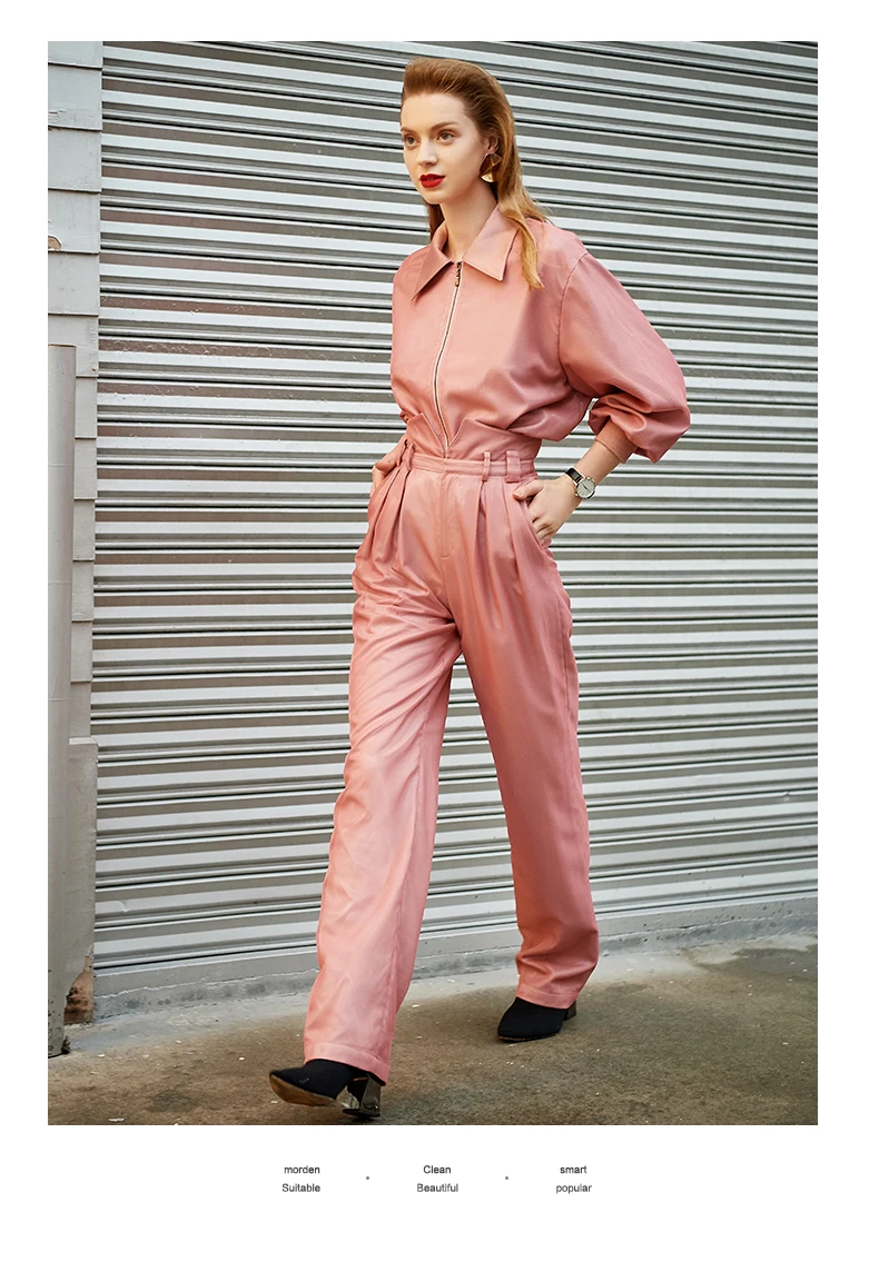 9.26 High quality pink fashion suit women New Autumn Winter thin Empire pants two piece set