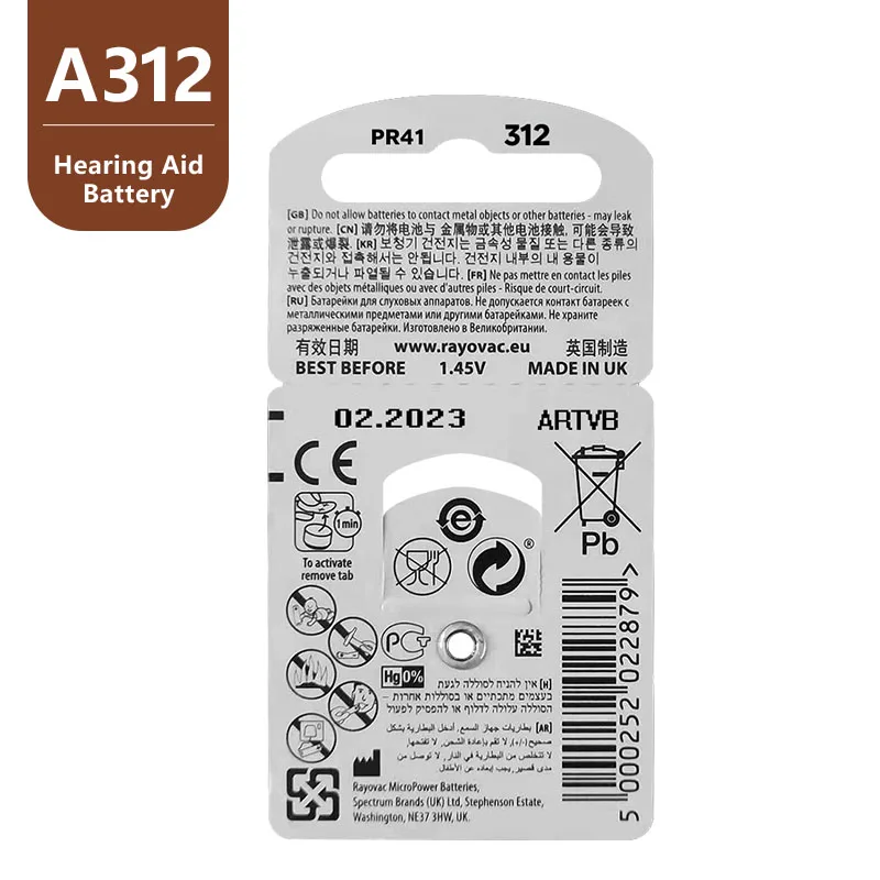 Comprar 60 uds RAYOVAC pico audiencia ayuda baterías A312 312A ZA312 312 PR41 S312 60 uds audiencia ayuda de la batería Zinc aire 312 A312