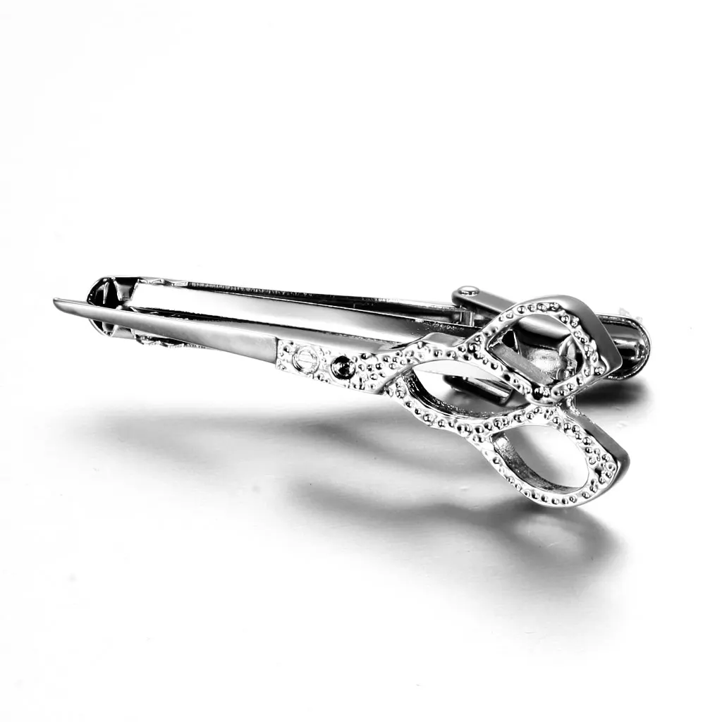 Scissor Shaped Brass Metal Tie Clip Holder Clasp Bar Pin Mens Accessories