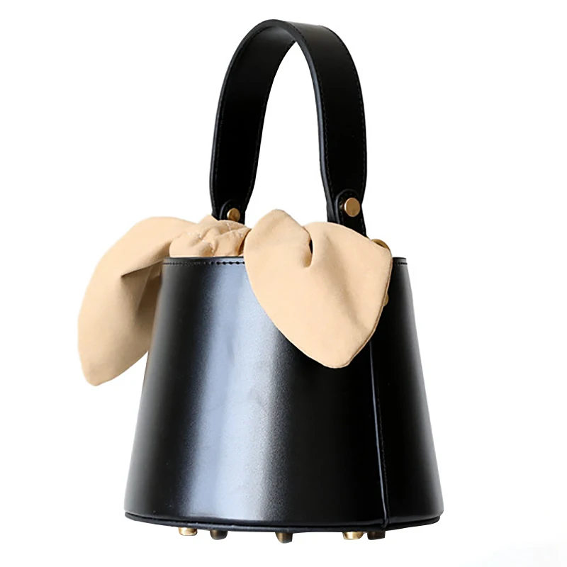 Small Women handbag PU Leather with bow-knot decor Bucket bags for girls& Ladies mini Shoulder crossbody Messenger Bags 4color