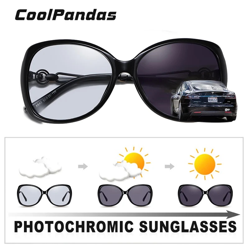 2024 Photochromic Polarized Lady Sunglasses Vintage Big Shades For Women Cat Eye Sun Glasses Fashion Eyewear UV400 gafas de sol 2