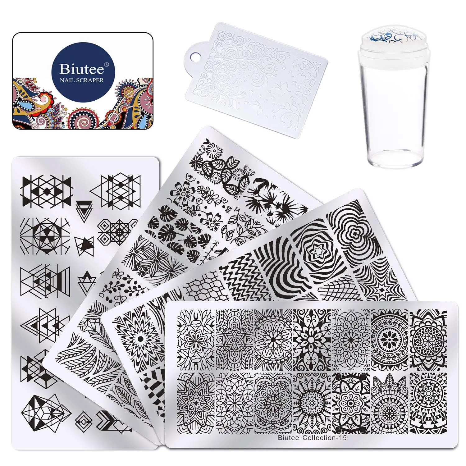 Biutee дизайн ногтей Stempel Vorlagen Stamper Schaber Kit-4 Maniküre Platten Set mit 1 Polnisch Stempel von Salon Designs