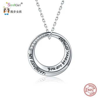 

Strollgirl New100% 925 Sterling Silver Round Engraving Text Pendant with Zircon Necklace 2019 Fashion Jewelry Gift Free Shipping