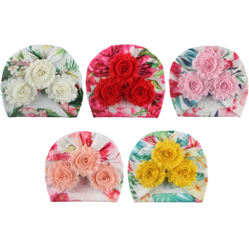 

Fashion Handmade Flower Baby Girl Hats Newborn Printed Elastic Beanie Caps Polyester Cotton Hair Accessories Clothing Decoration