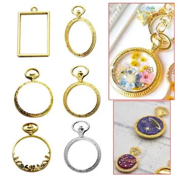 

6pcs/set Metal Frame Pocket Watch Charm Pendant Bezel Setting UV Resin Charm Necklace Earring Findings Casting Craft DIY