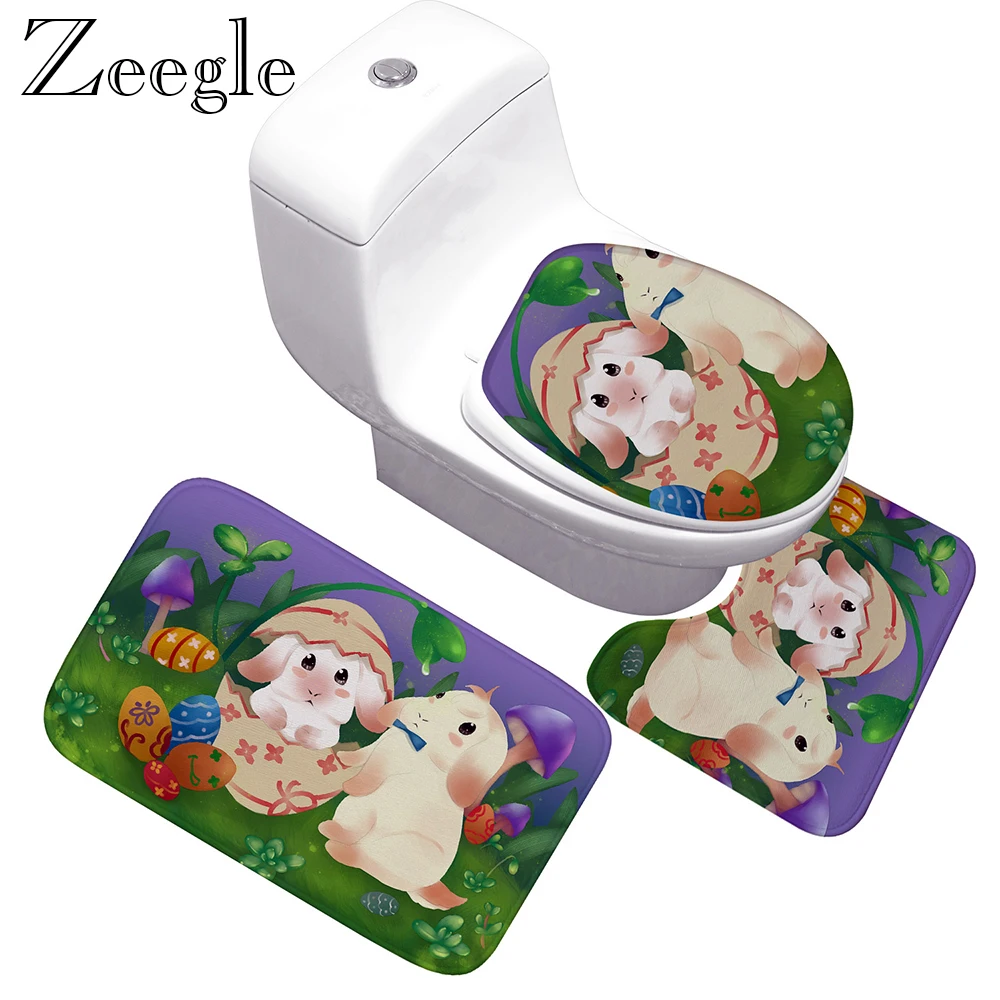 Zeegle 3pcs Bath Mat Set Non-slip Toilet Rug Shower Carpet Absorbent Bathroom Rug Foot Mat Washable Bathroom Rug Set