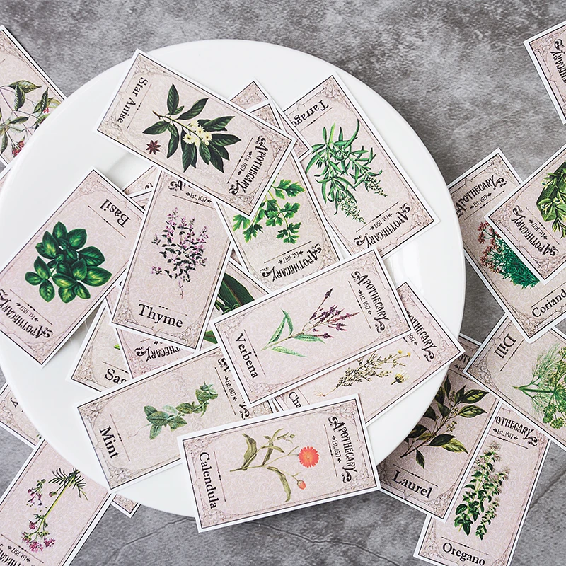 27Pcs/Pack Retro Leaves Stamp Plants Label Sticker DIY Craft Scrapbooking Album Junk Journal Planner Decorative Stickers