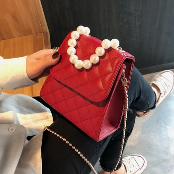 

Luxury Brand Pearl Tote bag 2019 Summer Fashion New Quality PU Leather Women's Designer Handbag Chain Shoulder Messenger bags