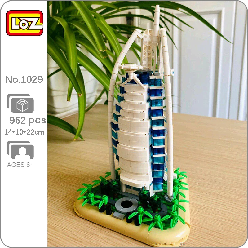 LOZ 1029 мировая архитектура Burj Al арабский отель дерево растение 3D модель сделай сам