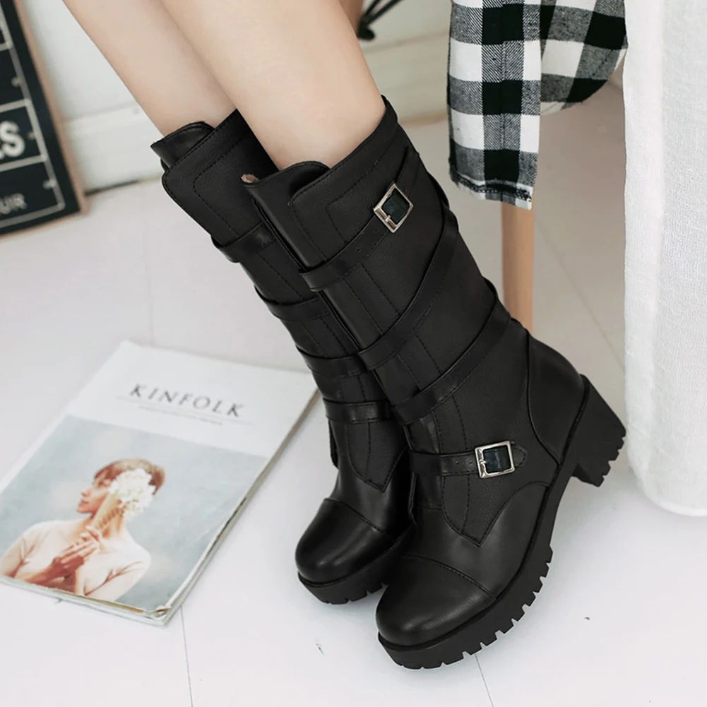 SARAIRIS 33-42 Office Ladies Elegant mid-calf Boots Decorating Platform Boots Ladies Daily Date Med Heels Shoes Woman