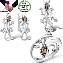 OMHXZJ,, JE38, Модный женский подарок для вечеринки, дня рождения, свадьбы, 925 пробы ящерицы, серебряное ожерелье+ серьги+ кольцо, ювелирный набор