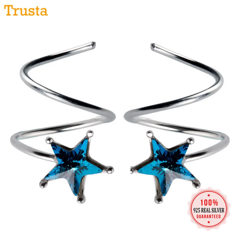 Trusta, 925 пробы, серебряные женские маленькие серьги в виде звезды и костей, плотно Упакованные мини Двойные серьги-кольца DS458