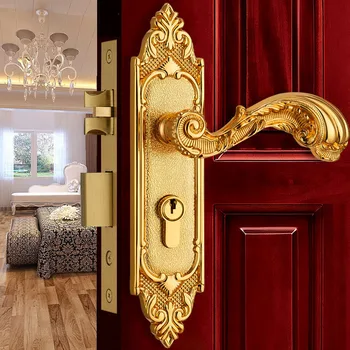 

Brass Golden Interior Solid Wood Panel Handle Lock Europen Fashion Rose Golden Bedroom Bookroom Kitchen Wooden Door Lock Modern