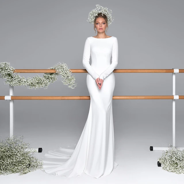 Simple White Wedding Dress Long Sleeve  Sheath Wedding Dress Sleeves - White  Sleeve - Aliexpress