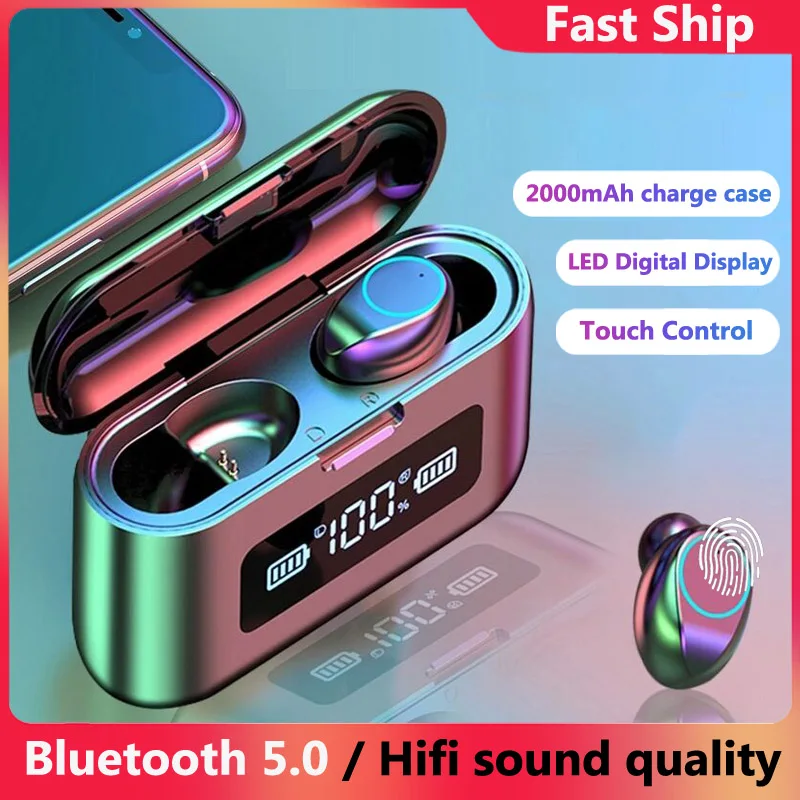 

Phaany Bluetooth 5.0 Earphone TWS Wireless Earbuds Headset Led Smart Display Headphone with Charging Box for Phone Charge