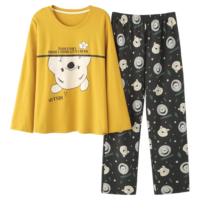 Disney Cartoon Snow White Dwarf Long Pajamas Set Lady Autumn Winter Cotton Long Sleeve Trousers Suit Printing Kawaii Pyjamas Set 3515