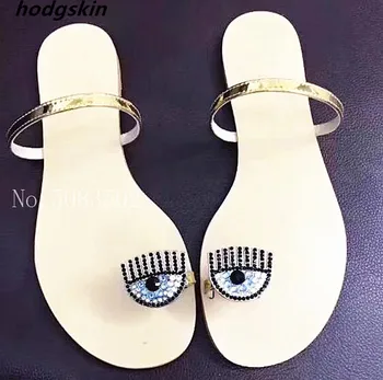 

2019 Summer Big Eyelash Slippers Women Fashion Slip On Rome Sandals Eye Casual Flats Shoes Woman Runway Flats Sandals