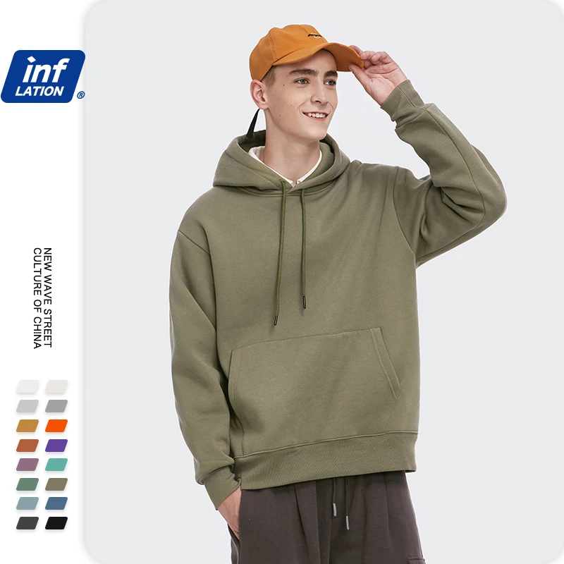 

INFLATION 2020 Winter Collection Thick Fleece Hoodie For Couple Soild Color Loose Fit Thick Velvet Hoodies For Women 167W17