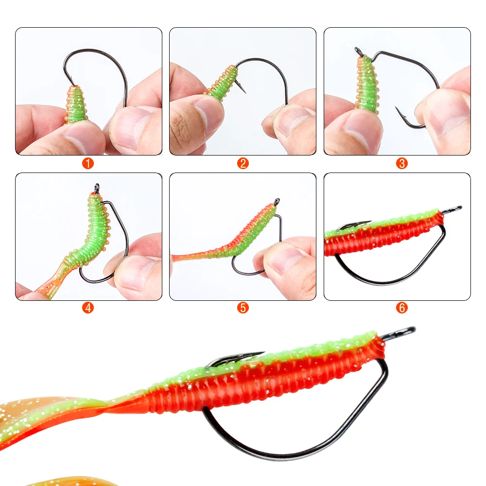 DONQL 10Pcs Silicone Soft Lures Worm Long Tail Fishing Bait Artificial Rubber Bass Saltwater Jig Swimbait Soft Lures With Hook7 (2)