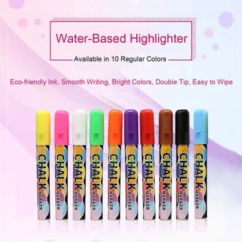 

10 Colors Liquid Chalk Marker Chalkboard Highlighter 6mm Reversible Tip Dry&Wet Erase for Chalkboard Blackboard Window Glass