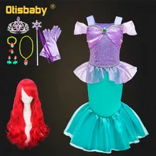 Новогодний костюм Русалочки для девочек; рождественское платье принцессы Ариэль для девочек; платье для дня рождения; Fantasia Infantil Ariel