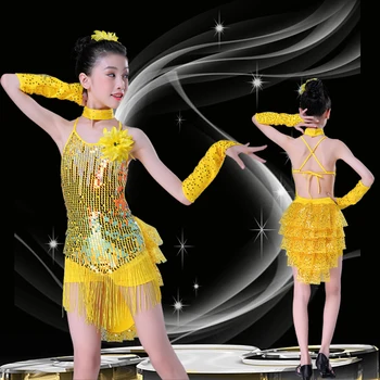 

Performance Samba Tassel Latin Dancewear Costumes Girls Salsa Ballroom Fringe Sequins Latin Dress For Girls Kid Latin Dance