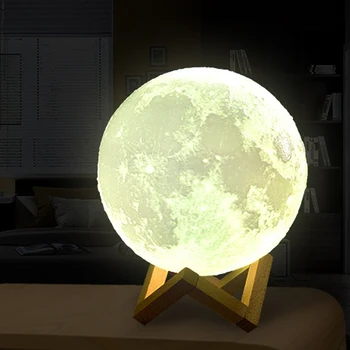 

3D Light Touch Switch Rechargeable Moon Lamp 2 Color Change 3D Print Lamp Moon Bedroom Bookcase Night Light