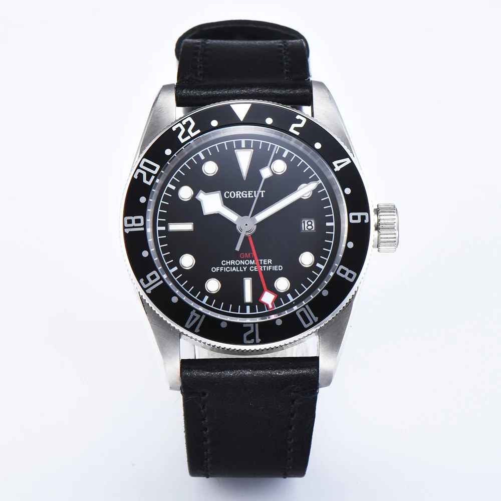 Corgeut 41 мм Мужские часы GMT Автоматическая черная рамка сапфировое стекло SS чехол водонепроницаемые светящиеся механические наручные часы с календарем