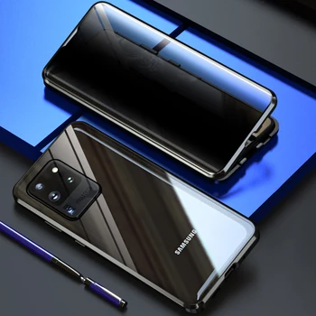 

Rhombic Aluminum Metal Bumper Case For Samsung Galaxy S20/ Ultra/ Plus Magnetic 360 Full Protection Anti Voyeur Glass Case Cover